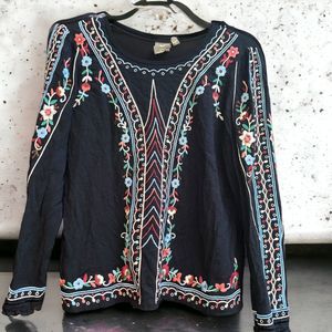 Anthropologie One September XS Wesley Black Embroidered Top